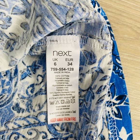 Next Blue White Mix Stretch Paisley Print Bardot Top Blouse Size 6 - Picture 4 of 7